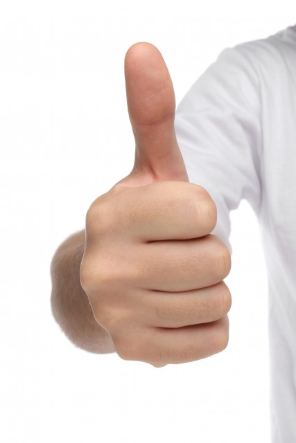 Male hand sign with thumb up